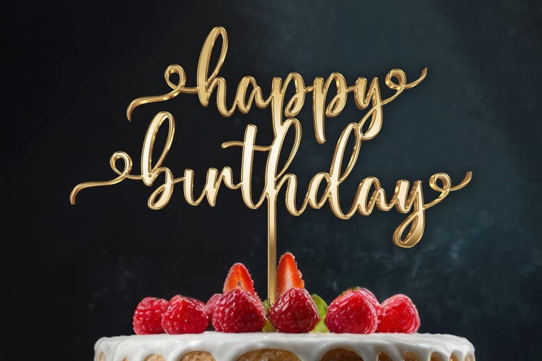 Gold or Silver Mirror Acrylic Cake Topper | Happy Birthday Decoration