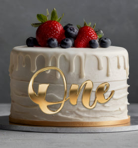 Gold or Silver Mirror Acrylic "One" Cake Topper | 1st Birthday Cake Decoration | First Year Celebration Topper