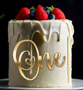 Gold or Silver Mirror Acrylic "One" Cake Topper | 1st Birthday Cake Decoration | First Year Celebration Topper