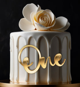 Gold or Silver Mirror Acrylic "One" Cake Topper | Customizable Font | 1st Birthday Cake Decoration | First Year Celebration | Age One Cake Charm