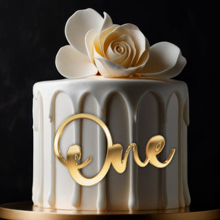 Gold or Silver Mirror Acrylic "One" Cake Topper | Customizable Font | 1st Birthday Cake Decoration | First Year Celebration | Age One Cake Charm