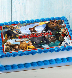 How to Train Your Dragon Birthday Themed Edible Cake Topper – Rectangular Design – Wafer Paper, Sugar Sheet, Chocotransfer
