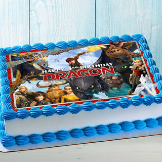How to Train Your Dragon Birthday Themed Edible Cake Topper – Rectangular Design – Wafer Paper, Sugar Sheet, Chocotransfer