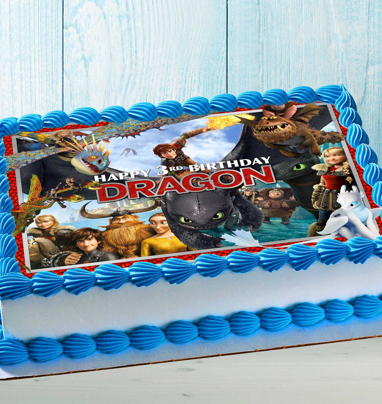 How to Train Your Dragon Birthday Themed Edible Cake Topper – Rectangular Design – Wafer Paper, Sugar Sheet, Chocotransfer