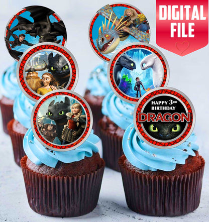 24 How to Train Your Dragon Edible Cupcake Toppers – Precut on Wafer Paper, Sugar Sheet, or Uncut Chocotransfer