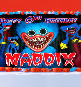 Huggy Wuggy Birthday Themed Edible Cake Topper - Rectangular Design - Wafer Paper, Sugar Sheet, Chocotransfer