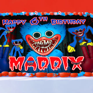 Huggy Wuggy Birthday Themed Edible Cake Topper - Rectangular Design - Wafer Paper, Sugar Sheet, Chocotransfer