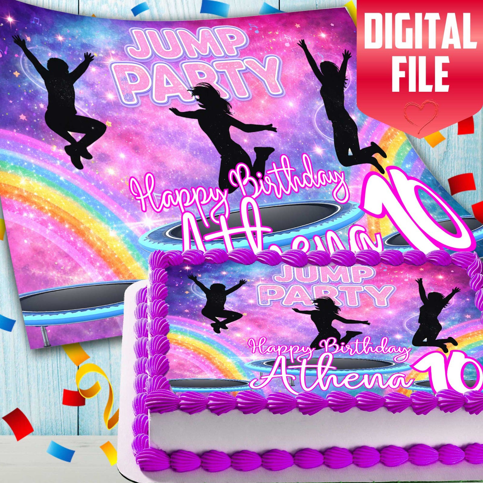 Jump party edible cake image for kids birthday with name and age customization
