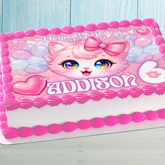Kitten Birthday Cake Topper – Personalized Edible Image with Name & Age