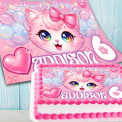 Kitten Birthday Cake Topper – Personalized Edible Image with Name & Age