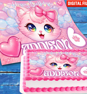 Kitten Birthday cake topper digital file – custom name and age for birthday cake
