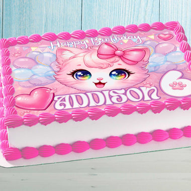 Kitten Birthday Cake Topper – Personalized Edible Image with Name & Age