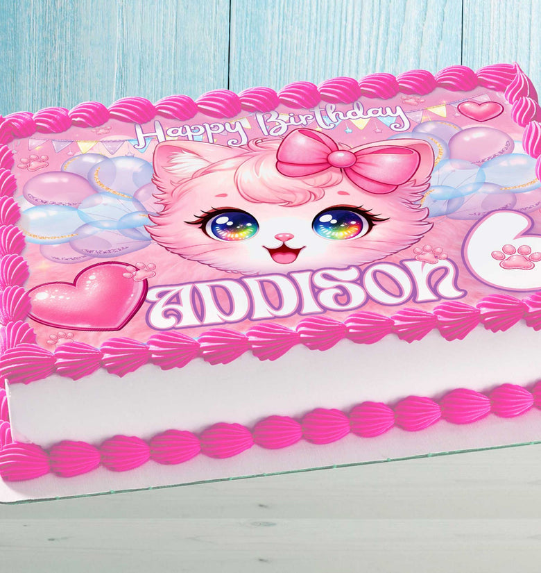 Kitten Birthday Cake Topper – Personalized Edible Image with Name & Age