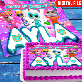 Ghost-Spider Kitty Superhero Birthday cake topper digital file – custom name and age for birthday cake