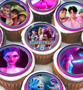 Kpop Idol Demon Hunters Cupcake Toppers – Precut Edible Wafer, Sugar Sheet or Chocotransfer