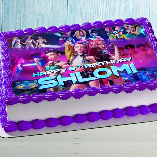 Křupavý dortový topper s motivem Kpop idolů a lovců démonů – jedlá narozeninová dekorace – anime styl – na vaflový papír, cukrový papír, čokoládový přenos