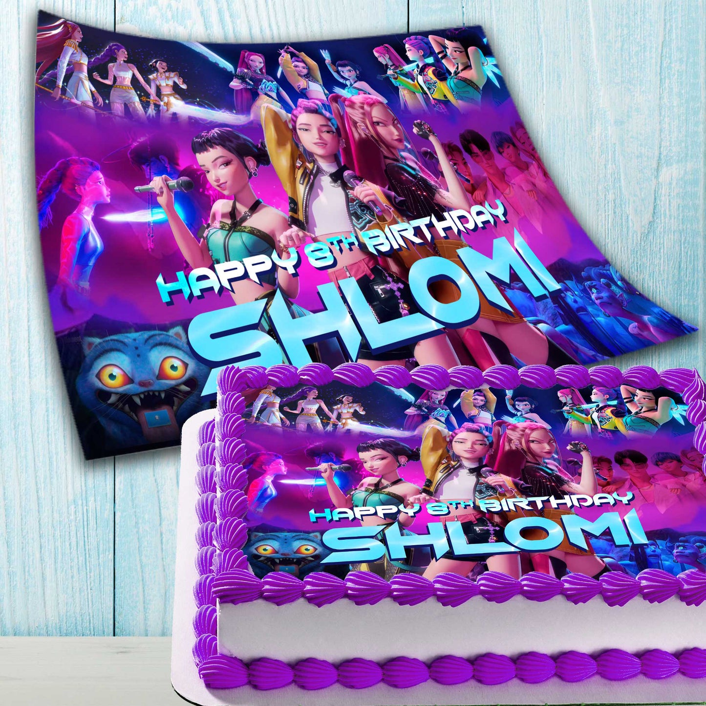 Kpop Idol & Demon Hunters Cake Topper – Edible Birthday Decoration – Anime Style – Wafer, Sugar Sheet, Chocotransfer