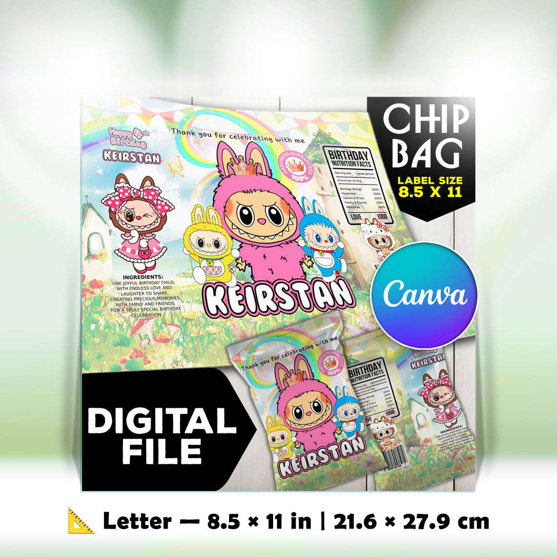 Labubu Party Snack Bags - Personalized Birthday Favors - Custom Treat Bags for Kids Celebrations