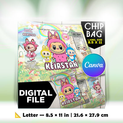 Labubu Party Snack Bags - Personalized Birthday Favors - Custom Treat Bags for Kids Celebrations
