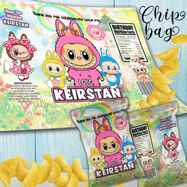Labubu Party Snack Bags - Personalized Birthday Favors - Custom Treat Bags for Kids Celebrations