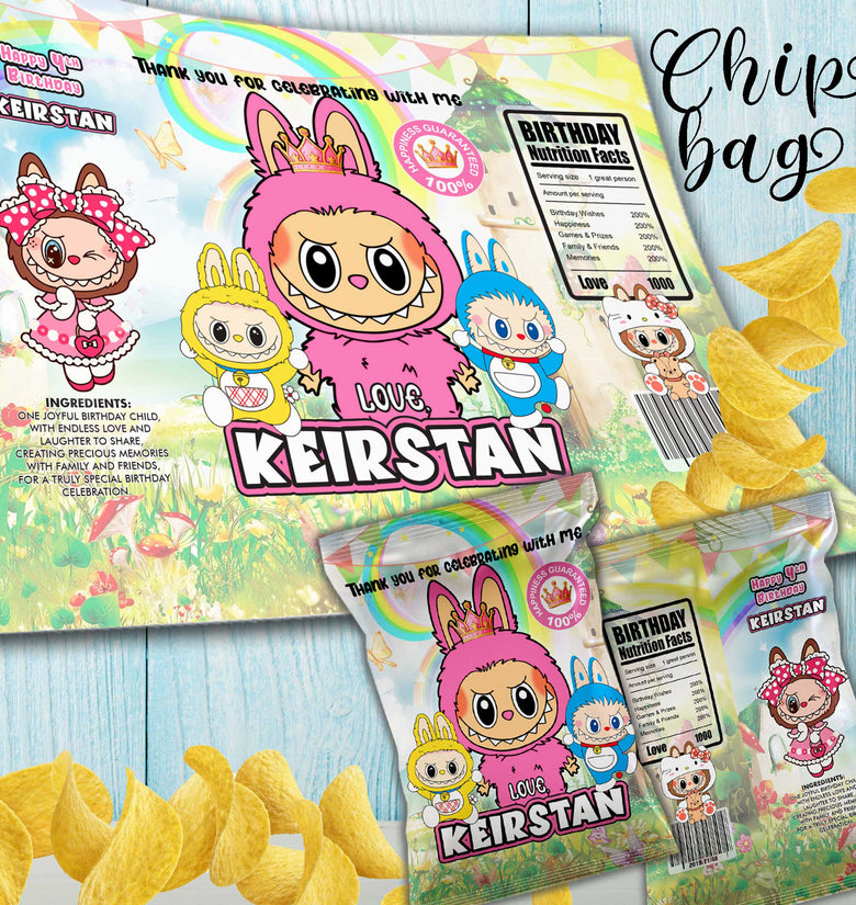 Labubu Party Snack Bags - Personalized Birthday Favors - Custom Treat Bags for Kids Celebrations