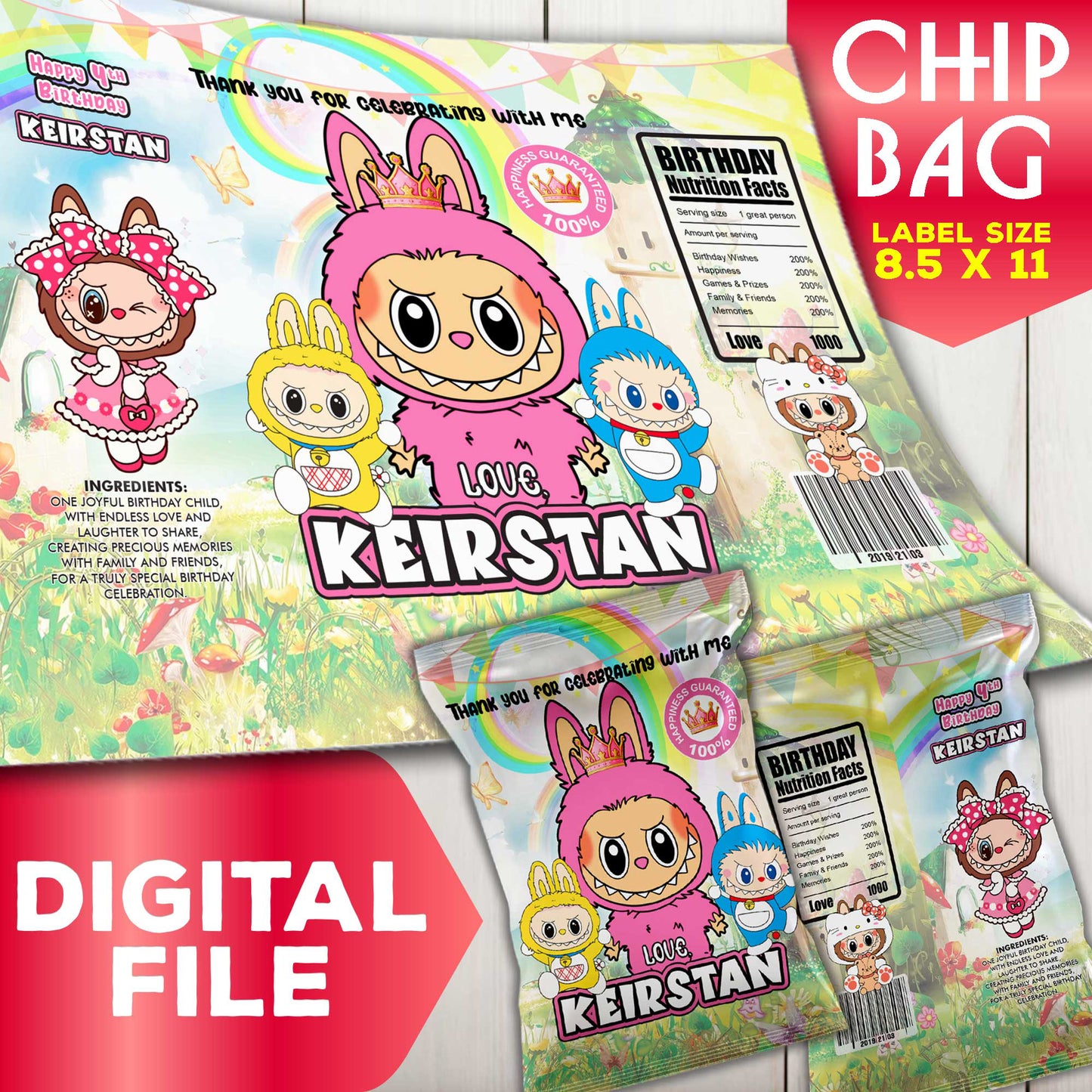 Labubu Party Snack Bags - Personalized Birthday Favors - Custom Treat Bags for Kids Celebrations