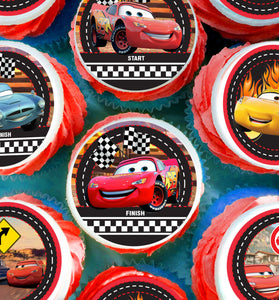 Lightning McQueen Cars Edible Cupcake Toppers – 24 Pre-Cut Pieces on Wafer Paper, Sugar Sheet, or Uncut Chocotransfer