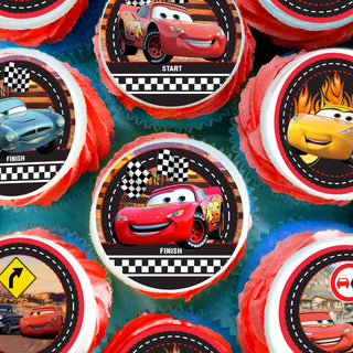 Lightning McQueen Cars Edible Cupcake Toppers – 24 Pre-Cut Pieces on Wafer Paper, Sugar Sheet, or Uncut Chocotransfer