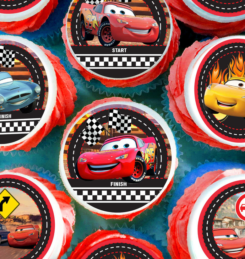 Lightning McQueen Cars Edible Cupcake Toppers – 24 Pre-Cut Pieces on Wafer Paper, Sugar Sheet, or Uncut Chocotransfer