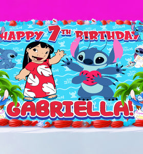 Lilo & Stitch Birthday Themed Edible Cake Topper - Rectangular Design - Wafer Paper, Sugar Sheet, Chocotransfer