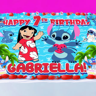 Lilo & Stitch Birthday Themed Edible Cake Topper - Rectangular Design - Wafer Paper, Sugar Sheet, Chocotransfer