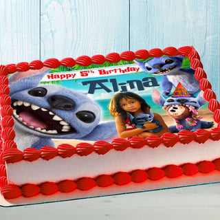 Lilo & Stitch Birthday Themed Edible Cake Topper – Rectangular Design – Wafer Paper, Sugar Sheet, Chocotransfer