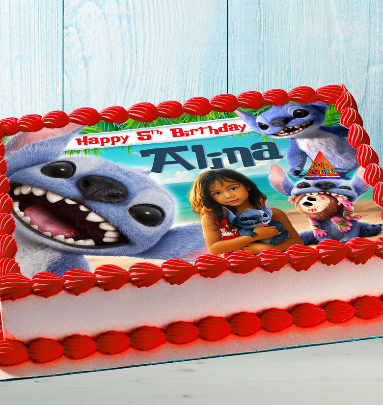Lilo & Stitch Birthday Themed Edible Cake Topper – Rectangular Design – Wafer Paper, Sugar Sheet, Chocotransfer