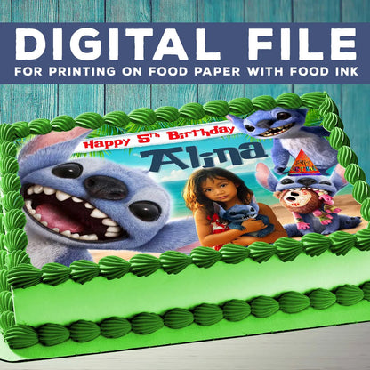 Lilo & Stitch Birthday Themed Edible Cake Topper – Rectangular Design – Wafer Paper, Sugar Sheet, Chocotransfer
