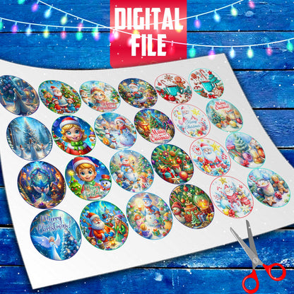 24 Christmas Edible Cupcake Toppers - Precut on Wafer Paper, Sugar Sheet, or without cutting Chocotransfer