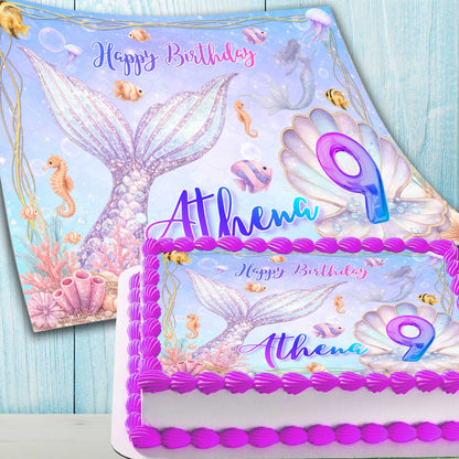 Personalized mermaid cake topper with name for girls birthday