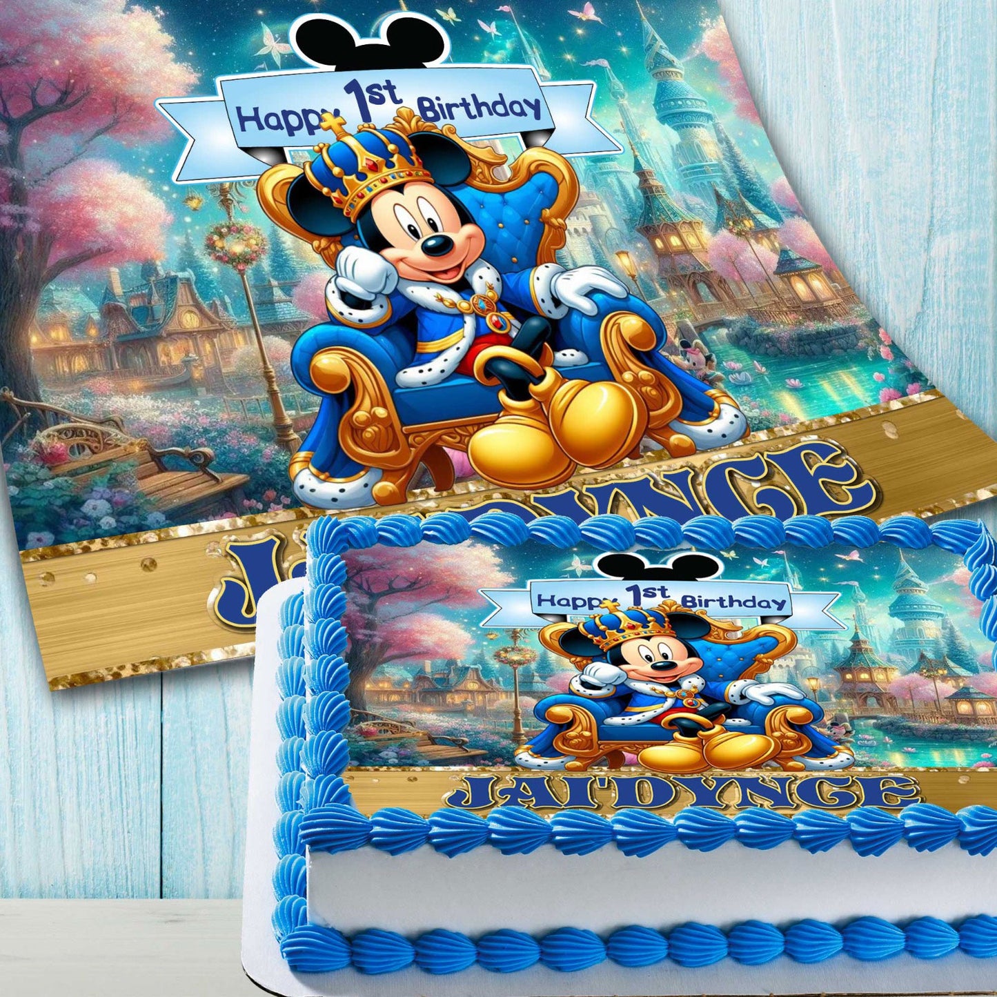 Personalized Mickey Mouse edible cake topper for baby boy first birthday