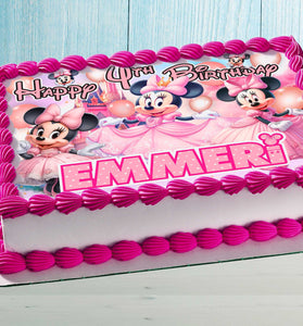 Minnie Mouse Birthday Themed Edible Cake Topper - Rectangular Design - Wafer Paper, Sugar Sheet, Chocotransfer