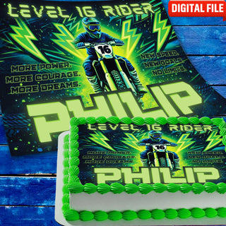 Rider Birthday cake topper digital file – custom name and age for birthday cake