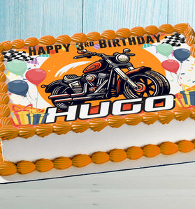 Motorcycle Birthday Cake Topper – Edible Image for Kids Party – Custom Name & Age – Wafer, Sugar Sheet, Chocotransfer