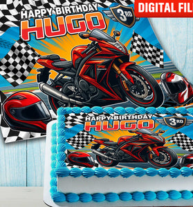 Racing motorcycle cake topper edible image for kids birthday cake decoration