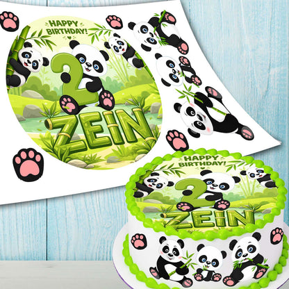 Panda edible birthday topper print sheet showing all 8 precut circle images in layout