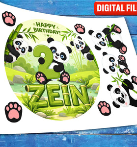 Panda Birthday cake topper digital file – custom name and age for birthday cake