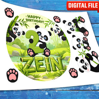 Panda Birthday cake topper digital file – custom name and age for birthday cake