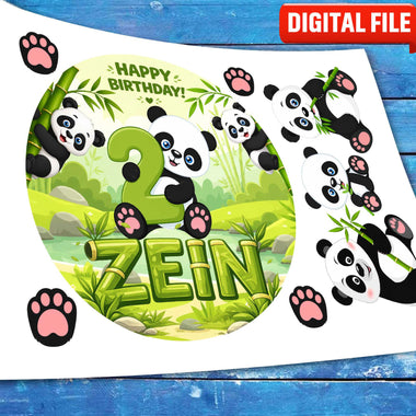 Panda Birthday cake topper digital file – custom name and age for birthday cake