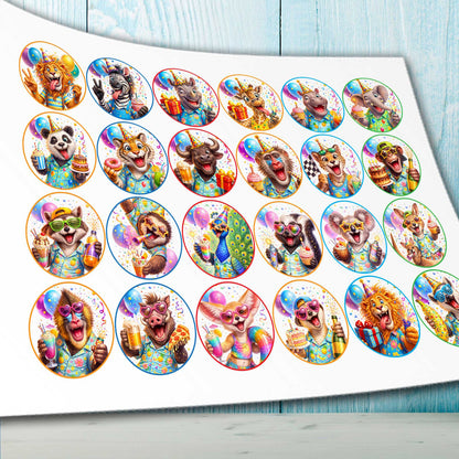 Set of 24 edible animal cupcake toppers precut on edible paper sheet