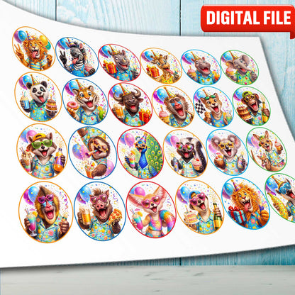 Animal cupcake toppers layout showing individual precut edible designs
