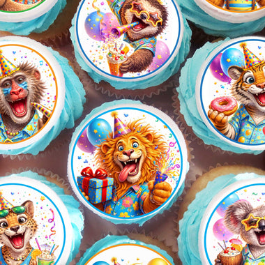 Animal cupcake toppers set of 24 edible jungle themed images on birthday cupcakes