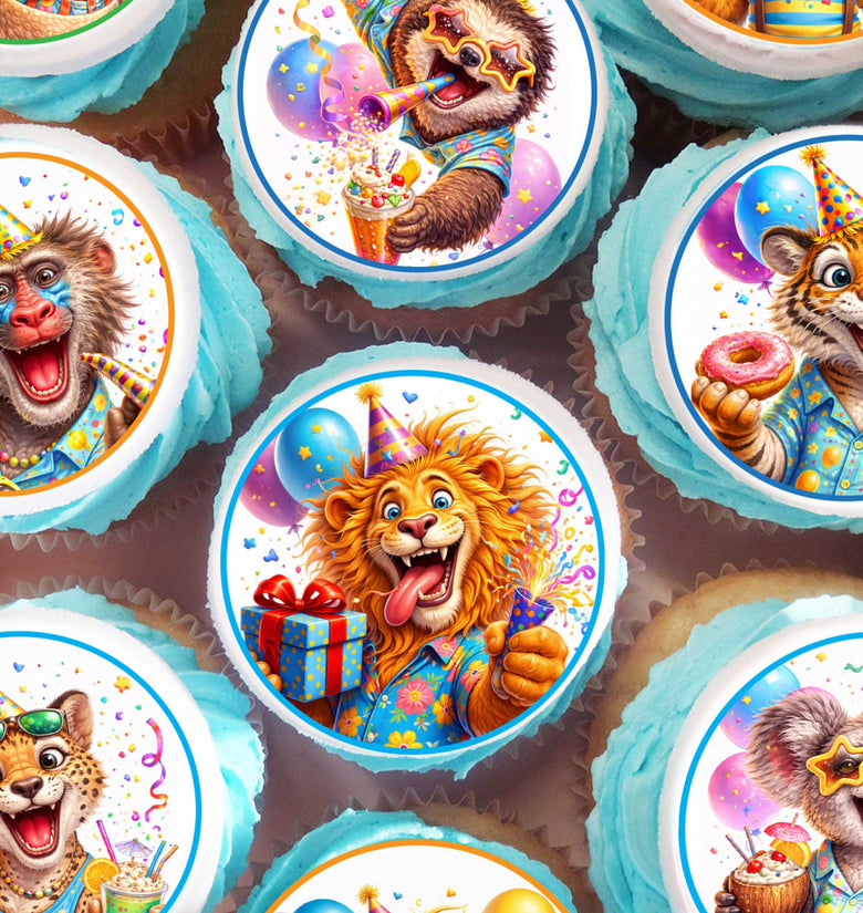 Animal cupcake toppers set of 24 edible jungle themed images on birthday cupcakes