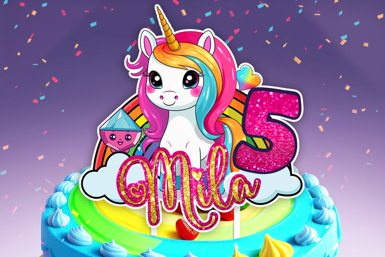 Personalised 3D Printed Magical Unicorn Cake Topper - Ideal for Unicorn-Themed Birthdays and Parties!